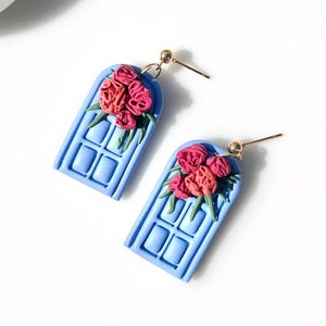 Blue Greek Doors, Lightweight and Handmade Polymer Clay Greece Earrings