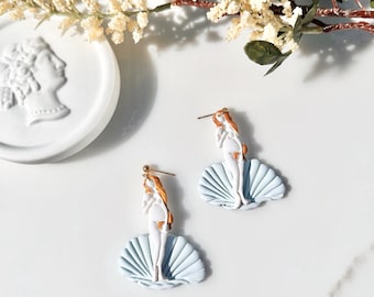 Birth Of Venus Statement Earrings, Lightweight and Handmade Polymer Clay Art Botticelli Greek Mythology Earrings