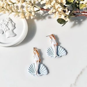 Birth Of Venus Statement Earrings, Lightweight and Handmade Polymer Clay Art Botticelli Greek Mythology Earrings