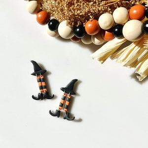 Witch Stocking Dangles, Lightweight and Handmade Halloween Fall Witchy Polymer Clay Earrings