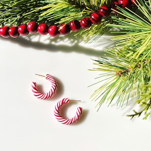 Christmas Candy Cane Hoop Earrings – Red & White Enamel Hoops, Festive Holiday Jewelry For Women, 1.18 Inch Diameter - View #7
