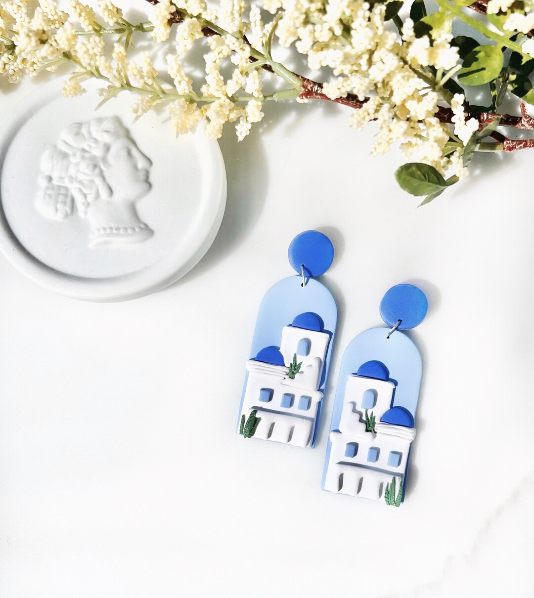Greek Pin Dangles Santorini Dangles, Lightweight and Handmade Polymer Clay Greece Greek ...