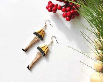 Leg Lamp Dangles, Lightweight and Handmade Polymer Clay Christmas Holiday Earrings