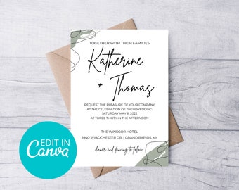 Bearbeitbare minimalistische Hochzeitseinladung, minimalistische Hochzeitseinladung, einfache Braut, Hochzeitseinladungsvorlage, Canva