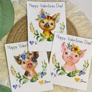 Druckbare süße Schwein Valentinstag Karten für Schulfreunde, Sofortiger digitaler Download für Valentinstag Schulparty, Kinder DIY