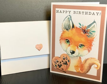 Printable Birthday Card and envelope, Woodland Fox Happy Birthday Card, Last minute gift, instant digital download, print at home, DIY