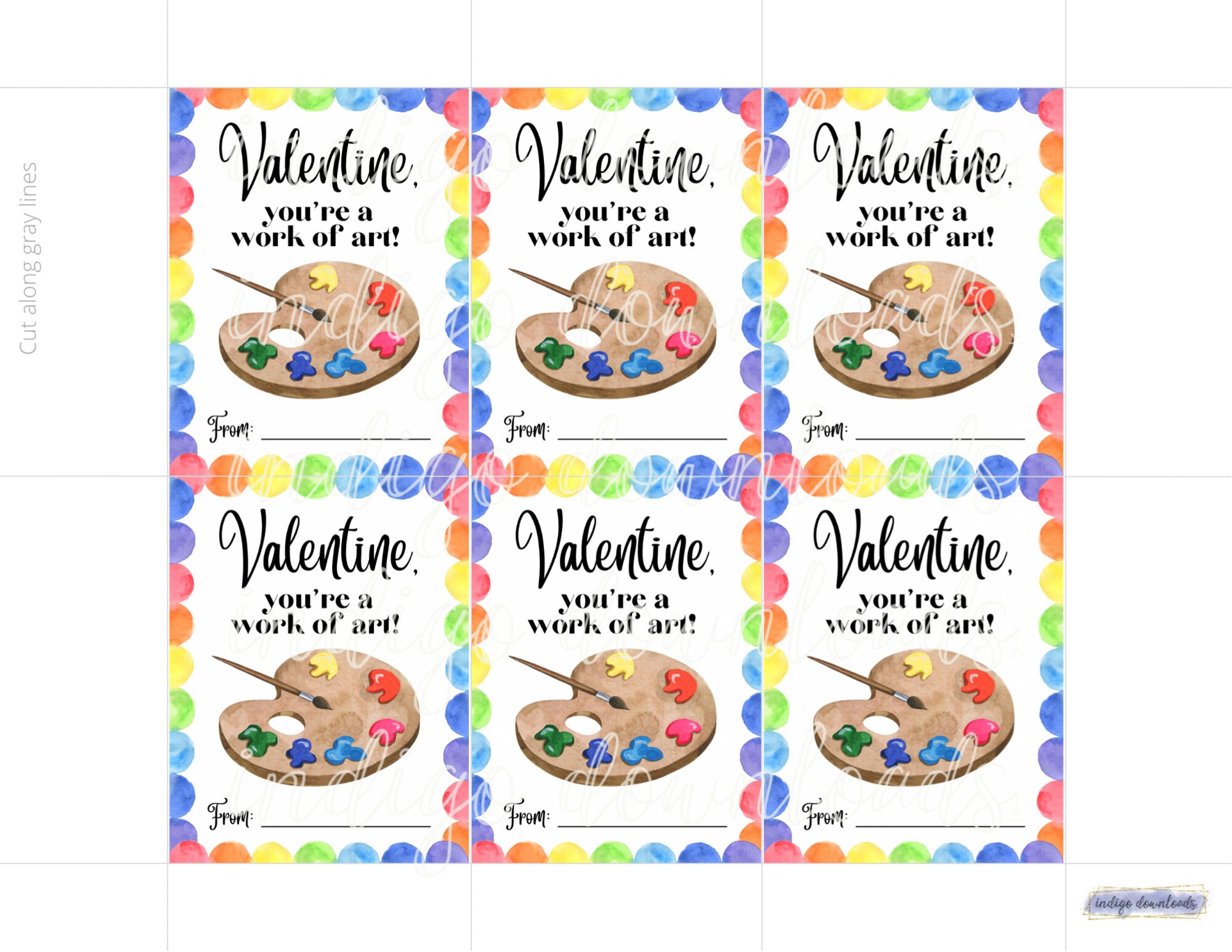 Printable Valentine Cards Instant Digital Download, Artist Valentines ...