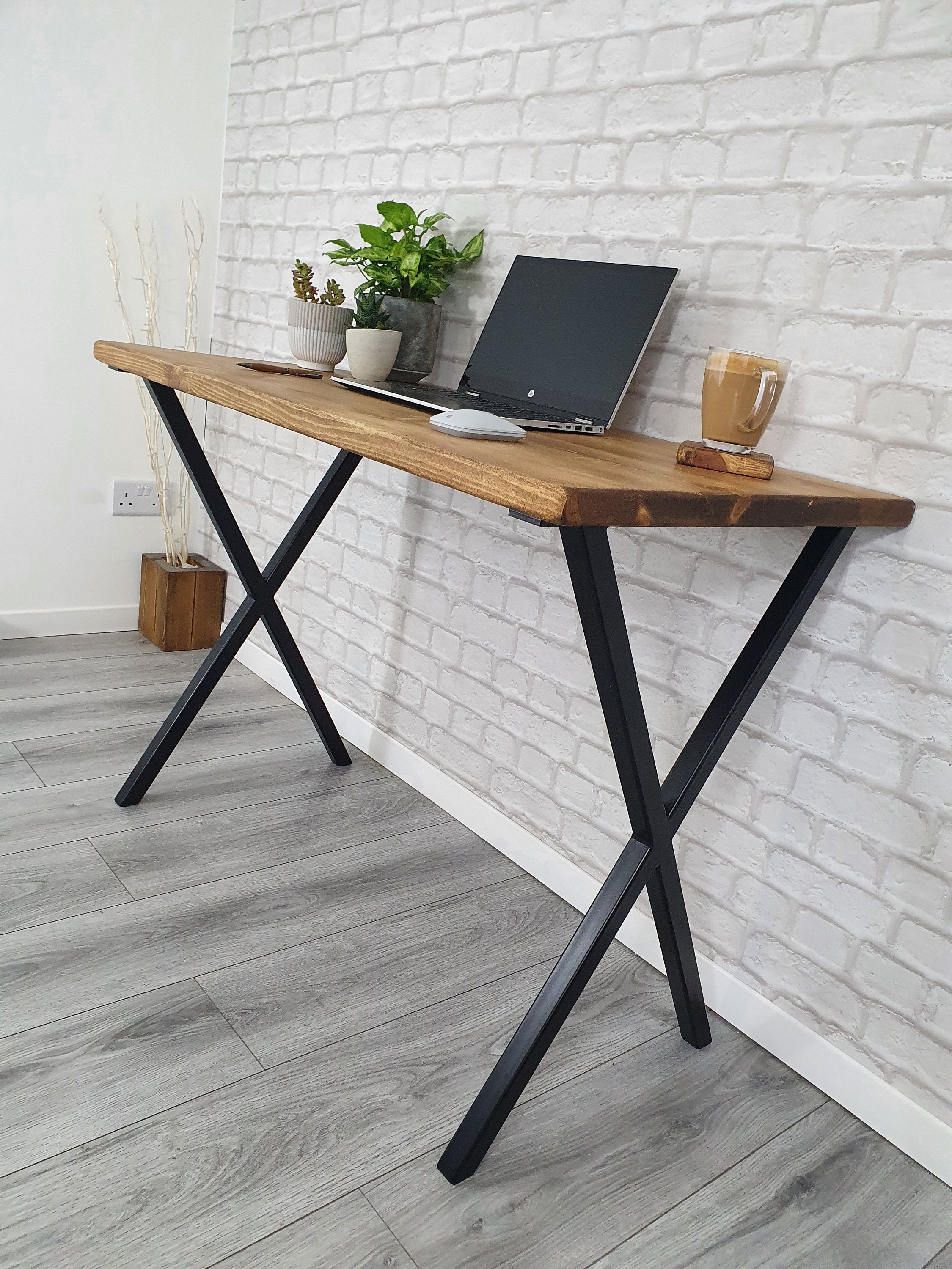 Bespoke solid wood rustic desk with industrial X metal legs X Etsy