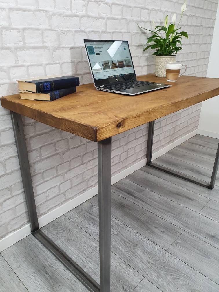 Bespoke Solid Wood Rustic Desk With Industrial Square Metal | Etsy UK