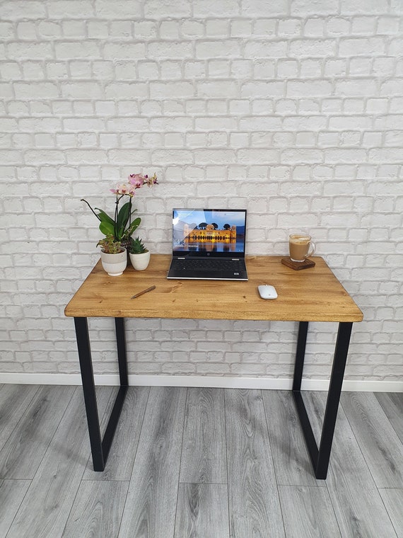 Bespoke Solid Wood Rustic Desk With Industrial Square Metal | Etsy UK