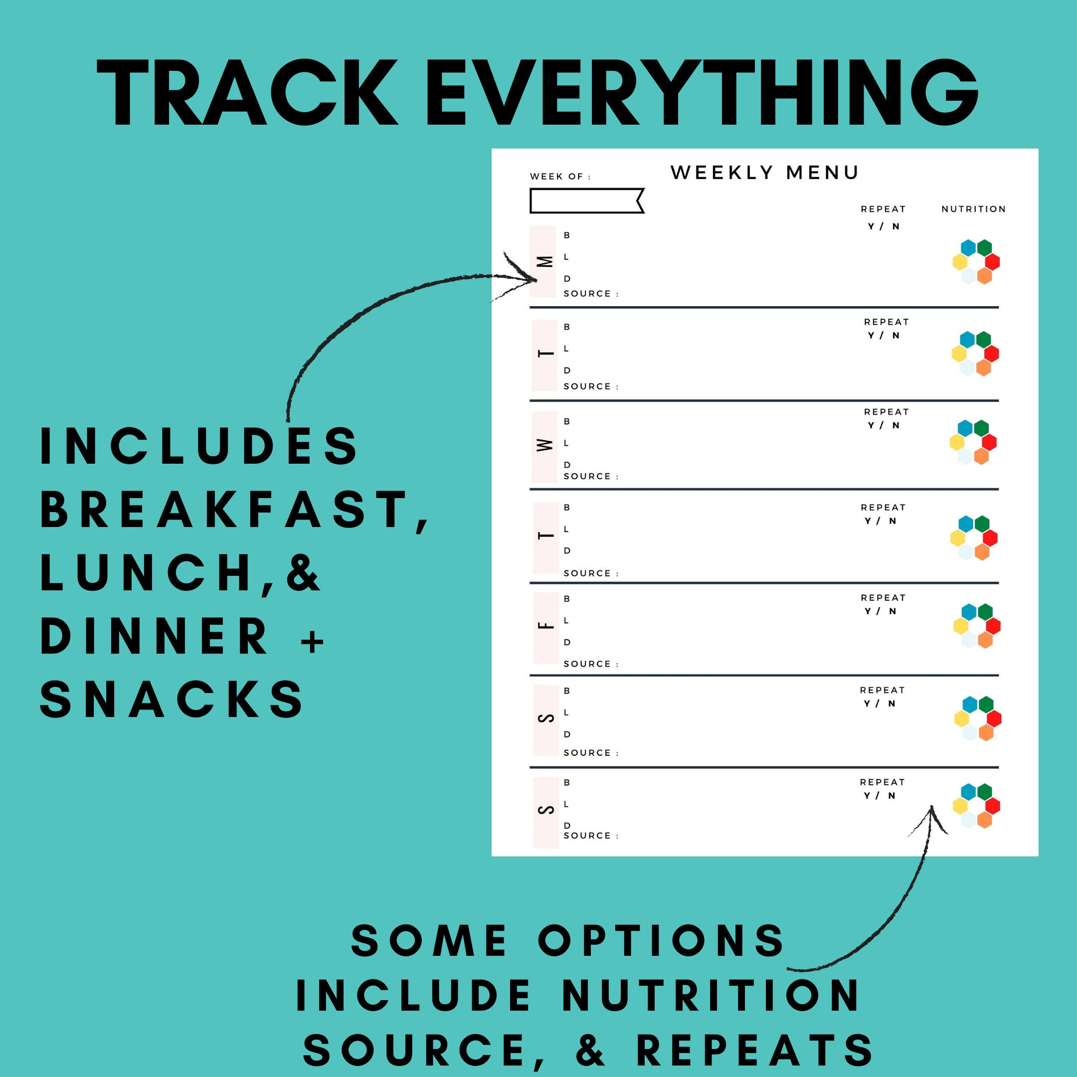 Meal Planner Printable Menu Planning Grocery List Recipe Etsy Canada