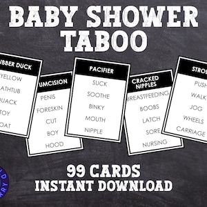 Baby Shower Taboo | Baby Shower Game for Adults | Gender Reveal | Coed Shower Game | Inappropriate Shower Game | Fun Shower Game | Printable