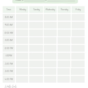 以下が含まれることがあります： 印刷可能なホームスクール週間スケジュールテンプレート。スケジュールには、月曜日から金曜日までの午前8時から午後4時までの時間枠が含まれており、毎週の目標のためのスペースがあります。「Homeschool Weekly Schedule」というタイトルです。