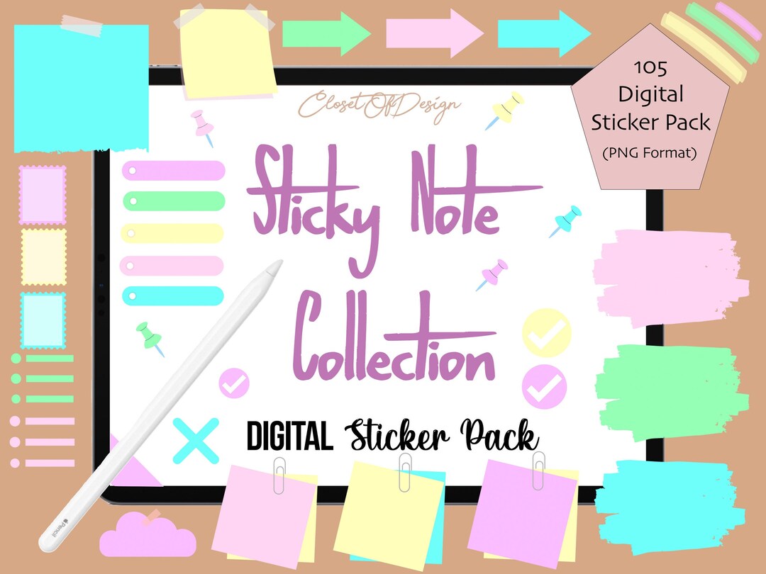 Sticky Note Digital Stickers, Downloadable Sticker Pack, for Study, for ...