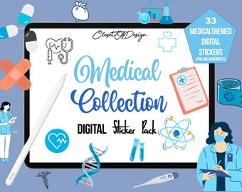 Medizinische digitale Sticker, herunterladbare Sticker, für Studium, Studenten, für Notizen, GoodNotes, Planer, Journal, Notability, Pack, PNG