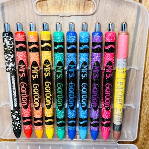 Crayon teacher pen set of (10) Refillable gel pens. TEACHER APPRECIATION…teacher pen bundle…. *Case not Included*