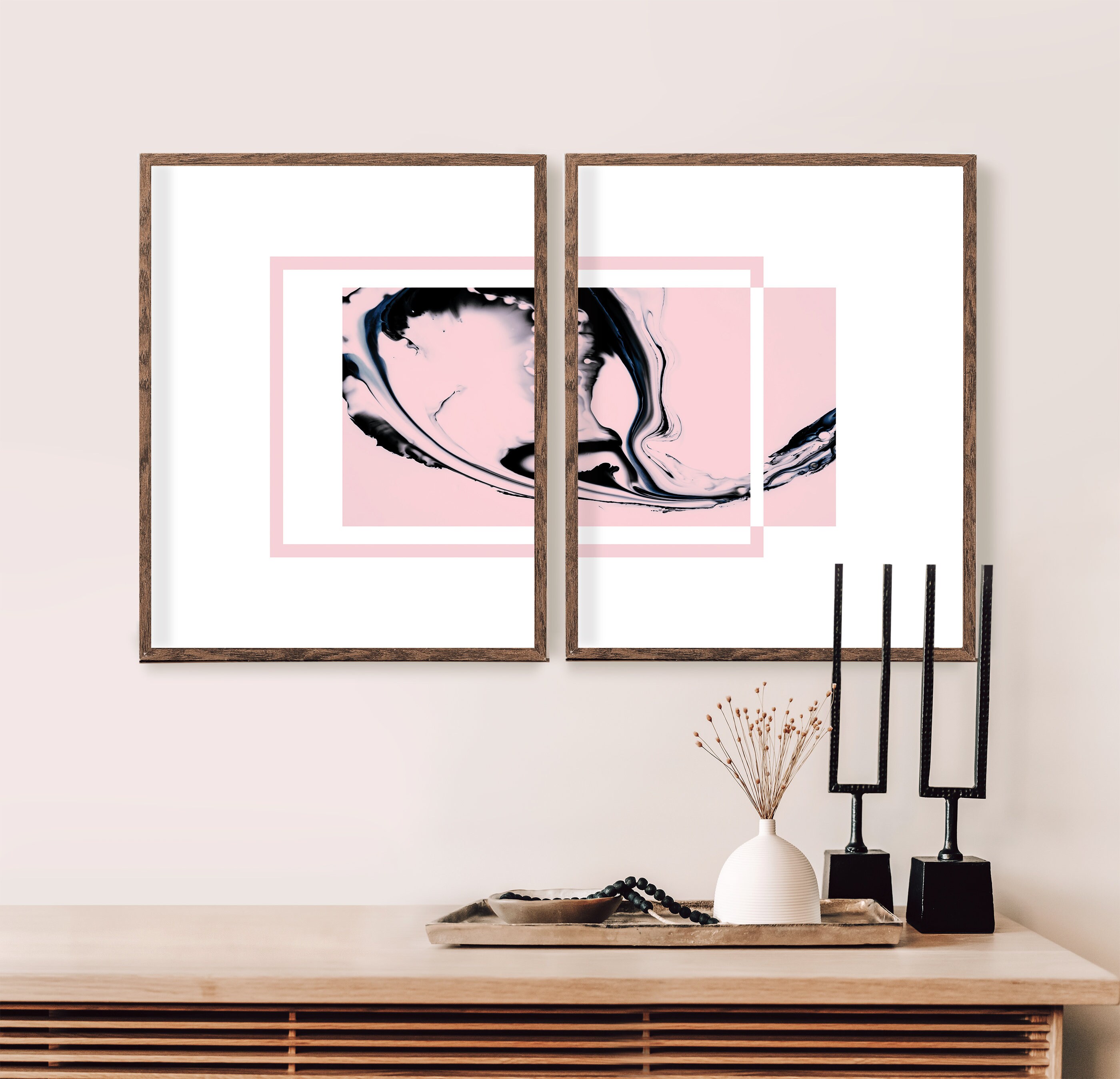 DIY Wall Art Prints Set of 2 Prints Pink Abstract Prints Etsy