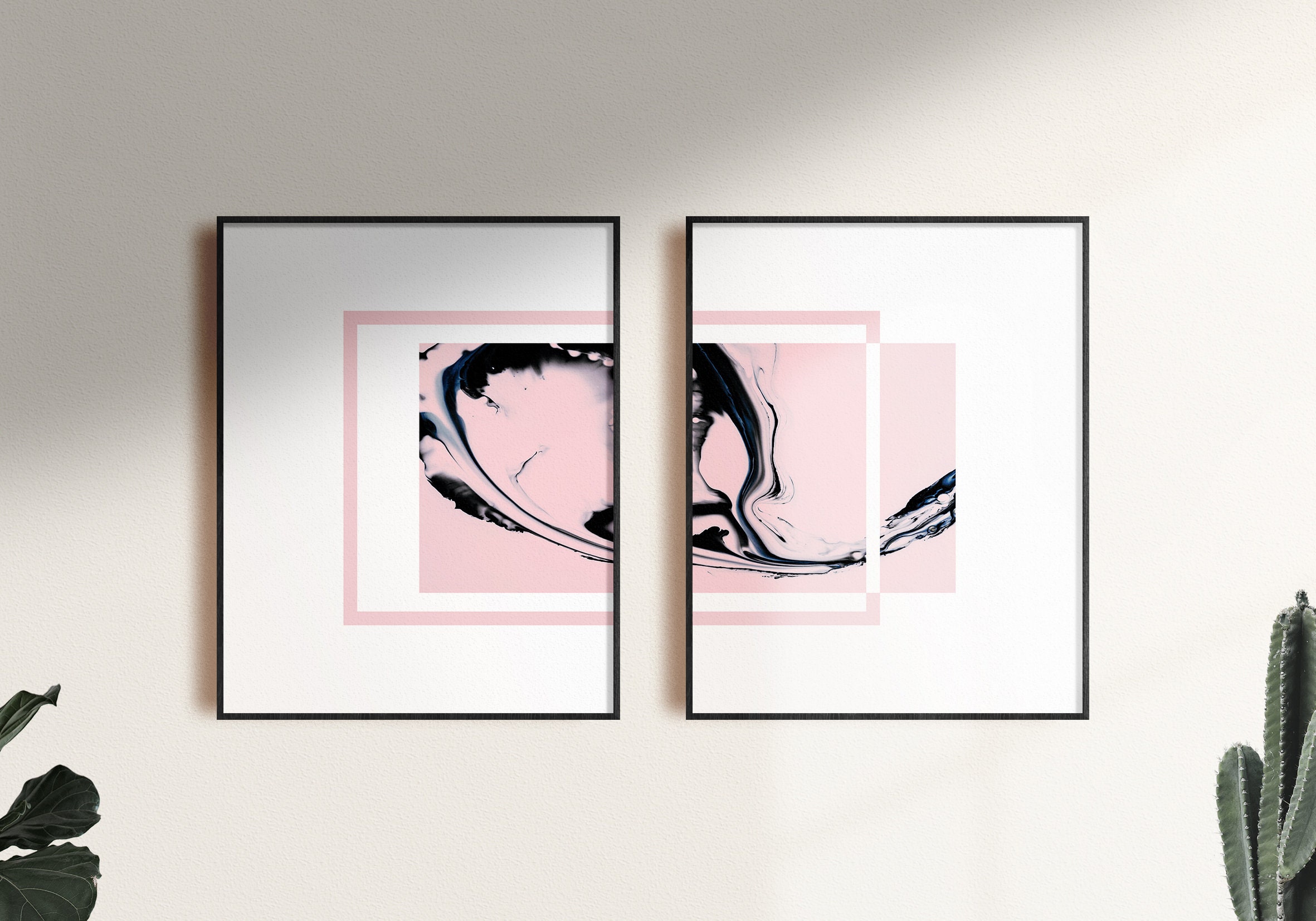 DIY Wall Art Prints Set of 2 Prints Pink Abstract Prints Etsy