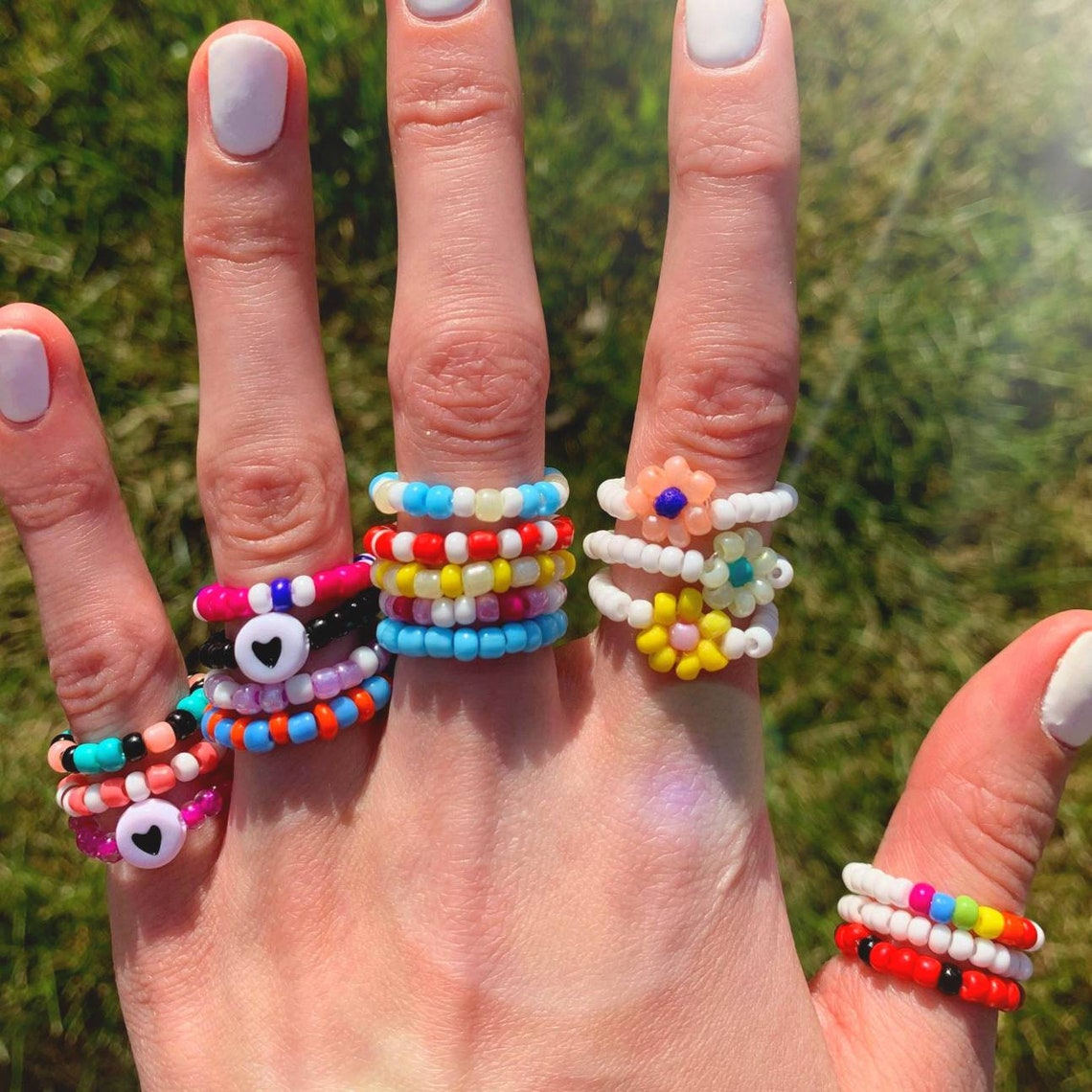 Cute Custom Seed Bead Rings Set of 3 Rings 1 Free Surprise | Etsy