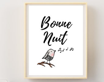 Bonne Nuit Printable Wall Art Nursery Decor Water Color Baby - Etsy