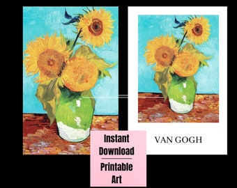 Van Gogh Sunflowers, 2 Set, Printables, Poster and Print Set Van Gogh, Flower Printables, Famous Artist Prints, Sunflowers Art. French Art