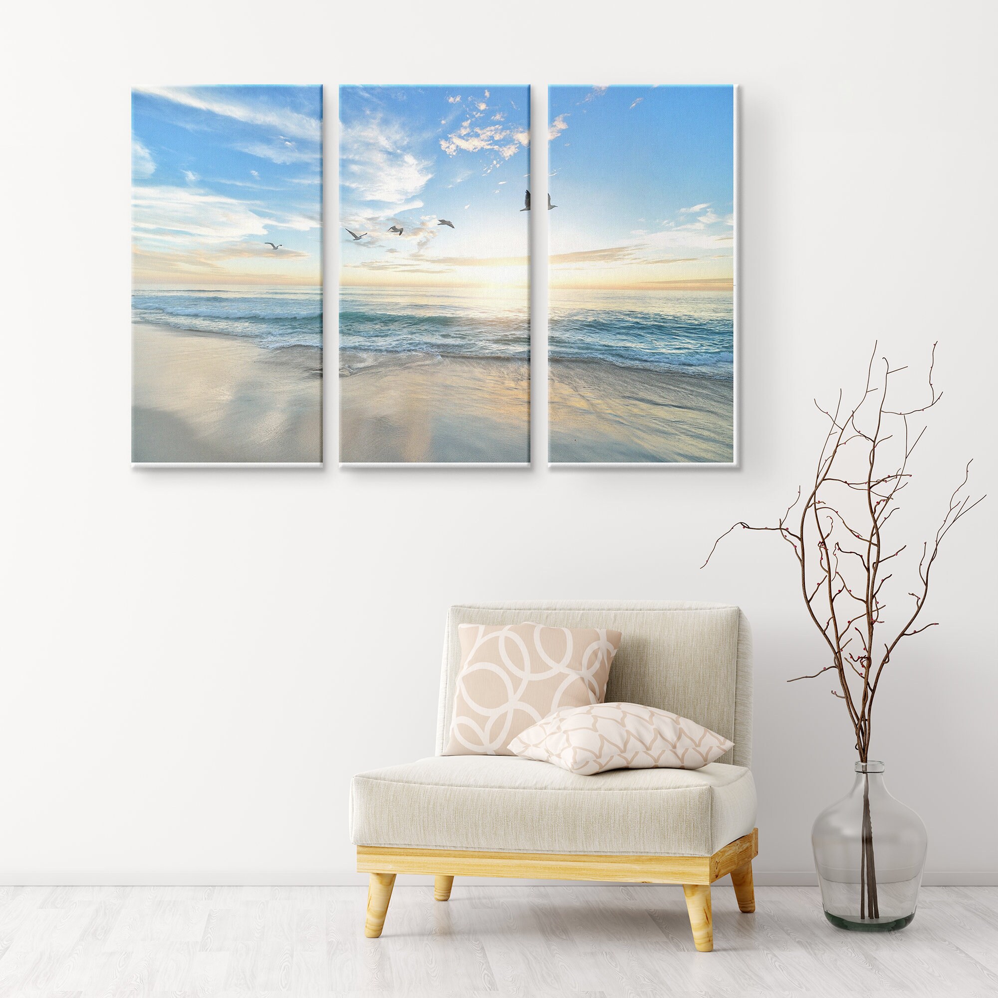 Beach Art Canvas 3 Panel Canvas Painting Sunrise Canvas Art Etsy