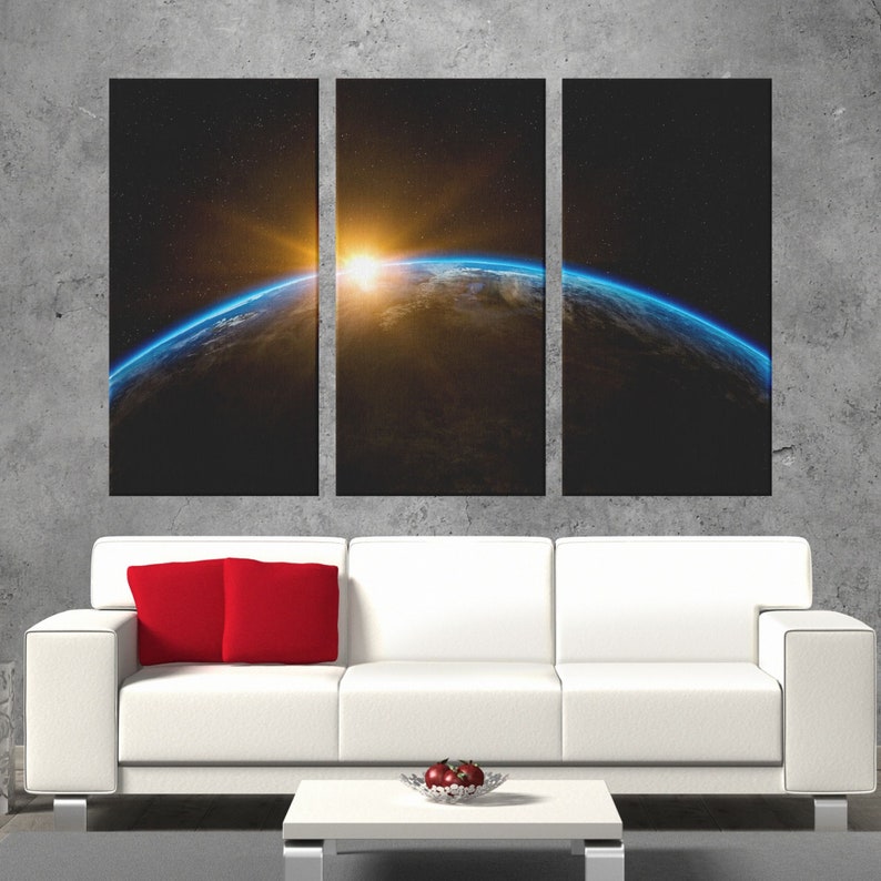 Sunrise Earth Earth From Space Triptych Space Art Canvas Etsy