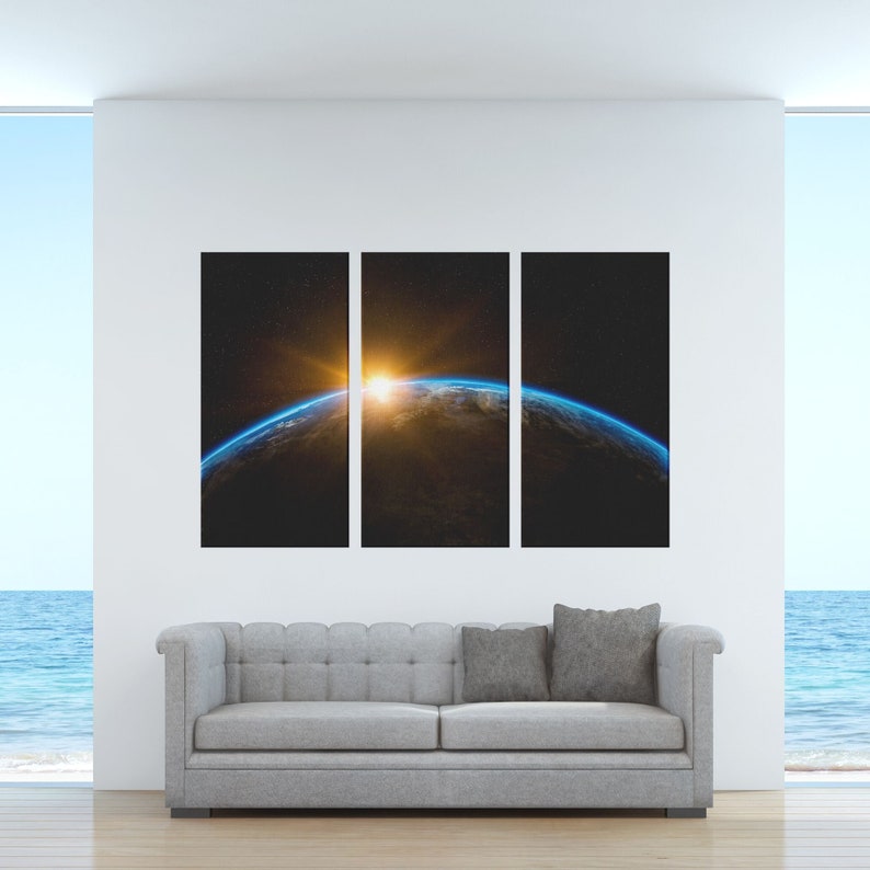 Sunrise Earth Earth From Space Triptych Space Art Canvas Etsy