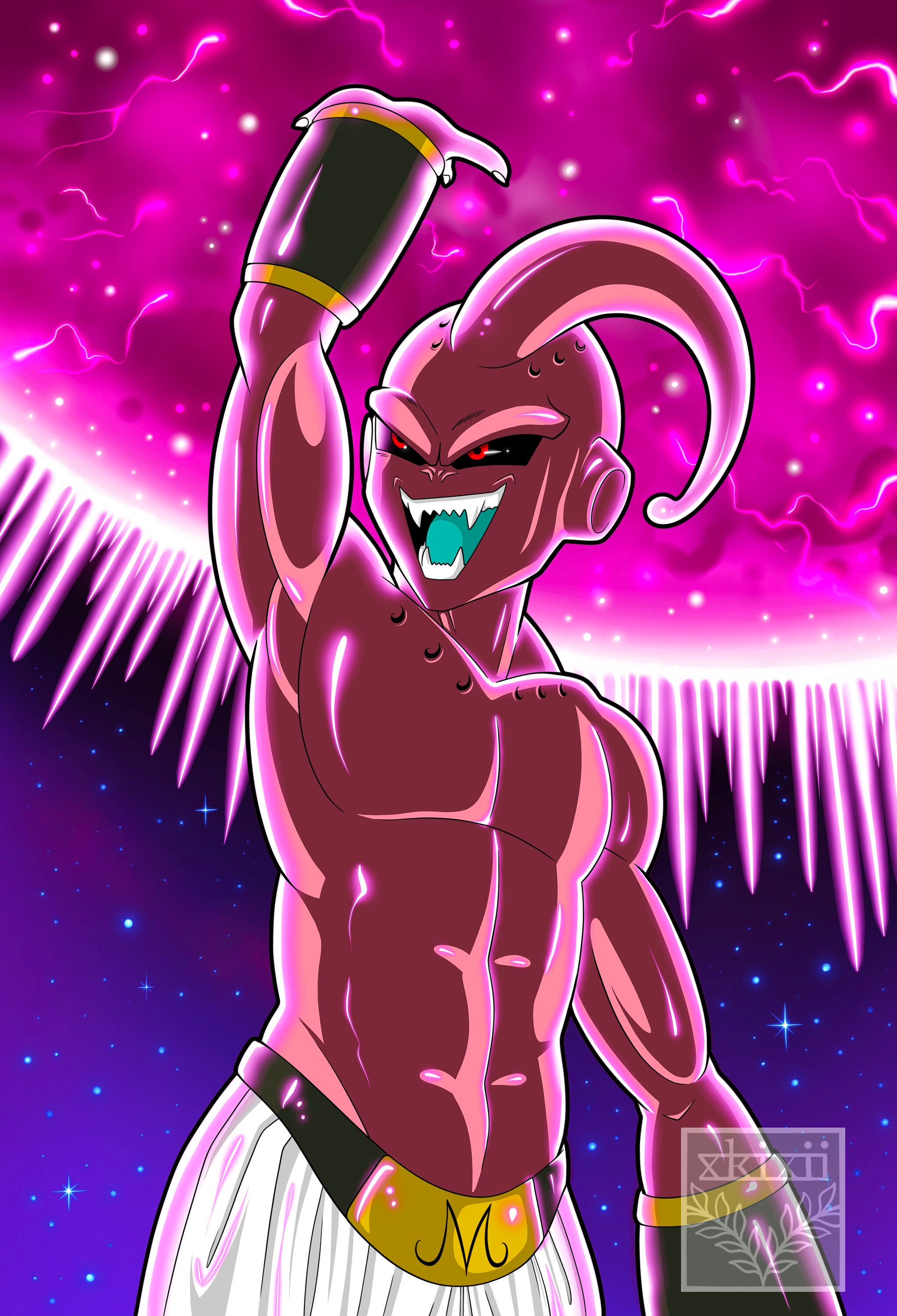 Kid buu Dragon Ball Z Face - Drawing DBZ Majin Buu Poster by eLedesign22