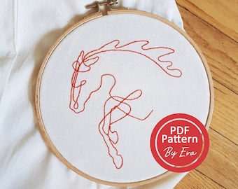 馬の刺繍パターン：納屋の動物デザイン（PDFパターン、6サイズ