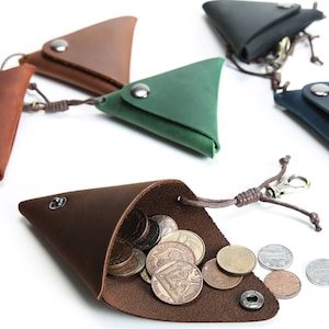 100% cowhide leather triangle coin purse - Free engraved initials or names