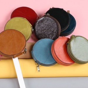 Leather round purse with strap - FREE engraved Initials OR Names