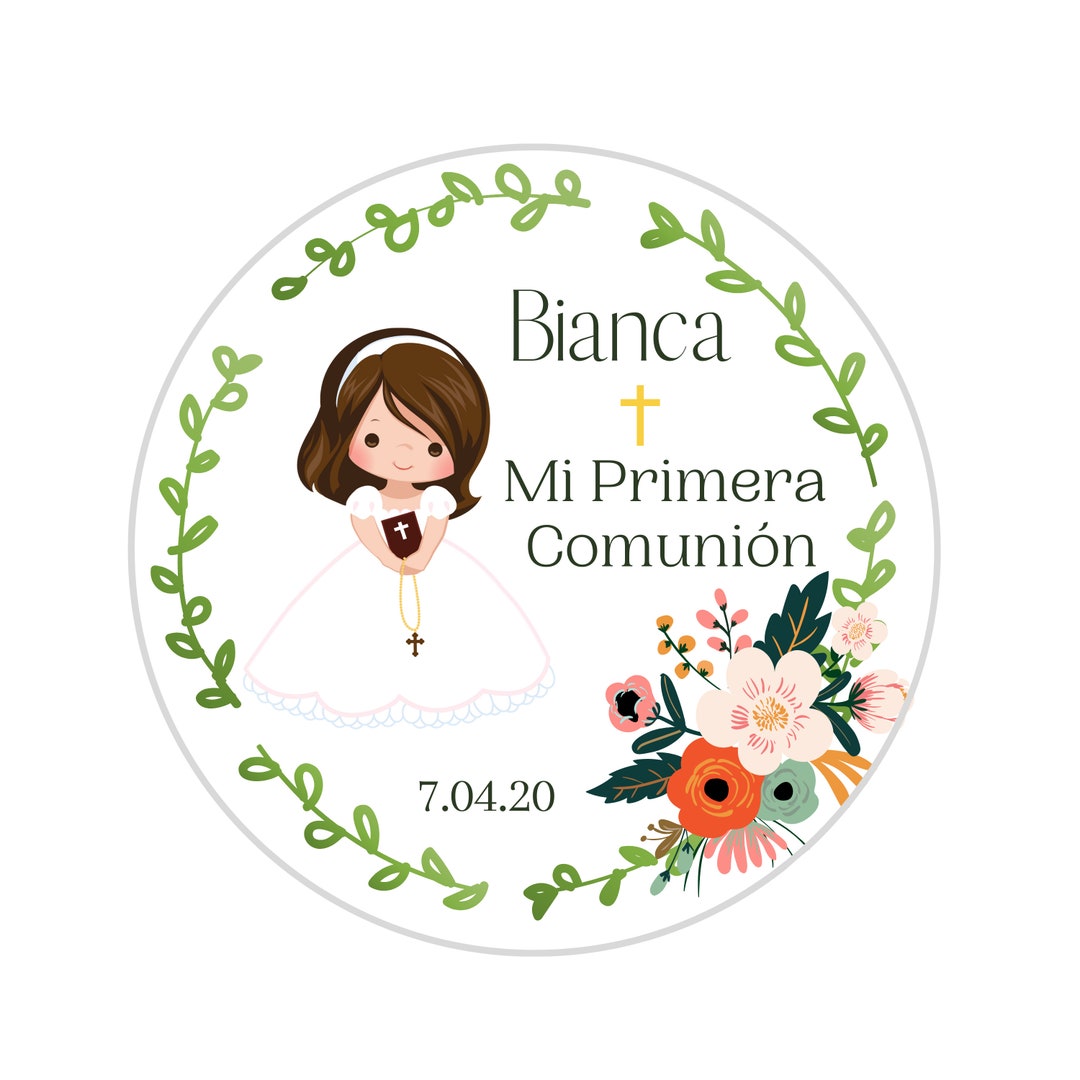 Mi Primera Comunion Sticker First Communion Favor Tag. Holy Communion  Sticker Choose Hair Color and Attire