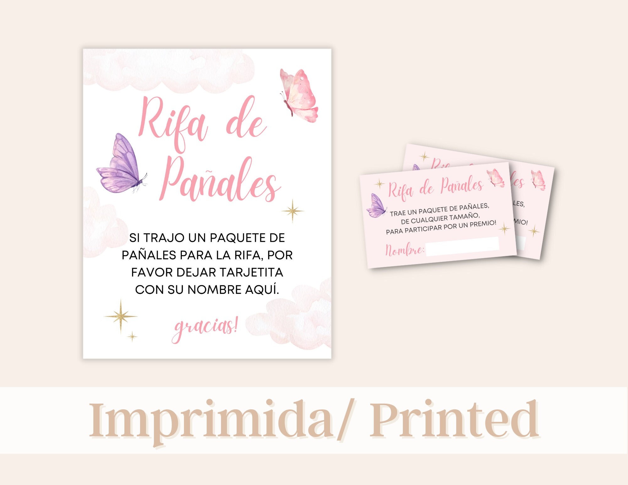 Rifa De Pañales Tarjetas Y Letrero. Printable Diaper Raffle 