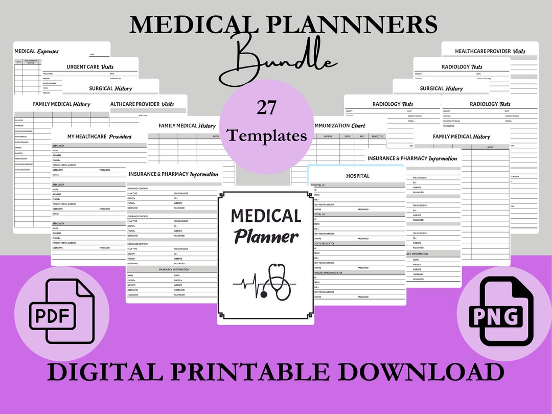 Medical Planner PRINTABLE DIGITAL Files for Medical Emergency Binder ...