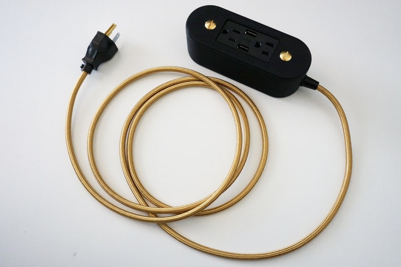 Gold Black Wall Outlet Extension Cord with USB port Gold Black Wall Outlet Extension Cord with USB port