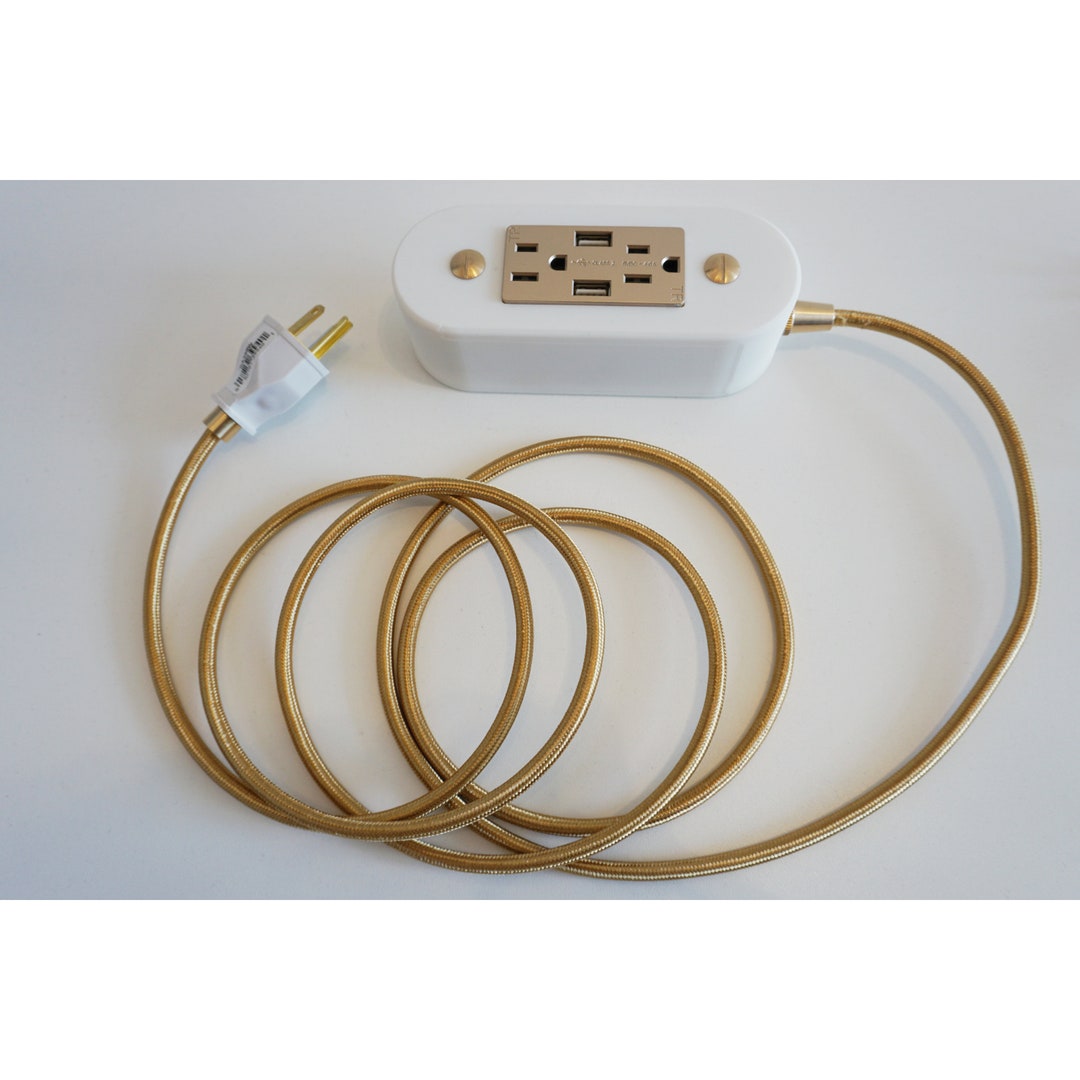 White & Gold Wall Outlet Extension Cord With USB Ports Etsy