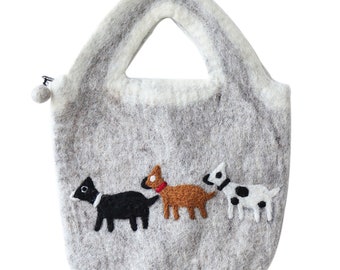 Sac à bandoulière pour chiot fait à la main, sacs à bandoulière en feutre de laine pour fille, cadeau de fille