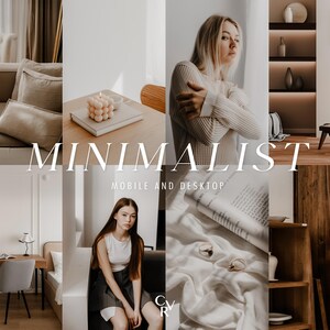 15 préréglages Lightroom minimalistes. Pour ordinateur et mobile. Style minimaliste, sombre, luxueux, idéal pour les blogueurs et influenceurs. Esthétique et lumineux. Filtre aéré