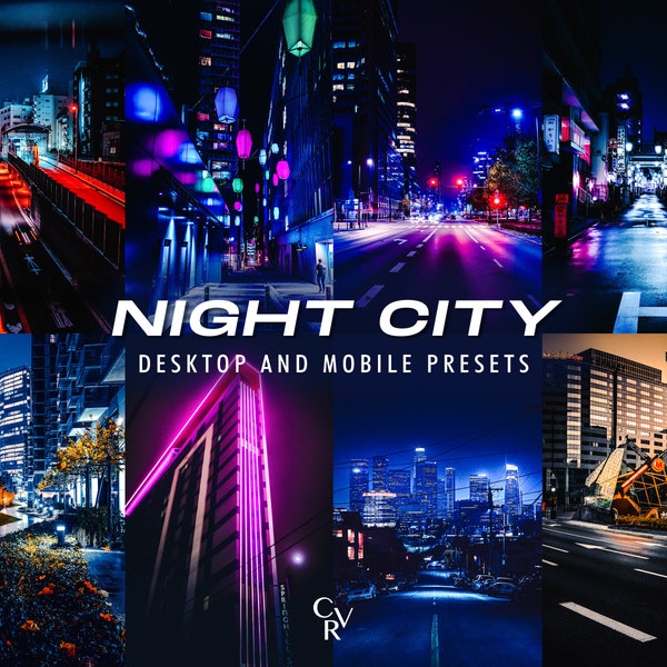 10 Night City Lightroom Presets. Desktop And Mobile. 10 Different Presets. Night time, City, Urban, Lights, Street, Architecture Presets