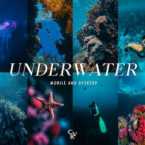 15 presets de Lightroom para fotografía subacuática. Para escritorio y móvil. Estilo viaje, cinematográfico, filtro azul para fotos.
