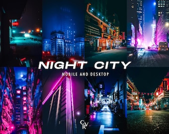 20 preajustes de Lightroom para ciudades nocturnas. Para escritorio y móvil. 20 preajustes diferentes. Preajustes de noche, ciudad, urbano, luces, calle y arquitectura.