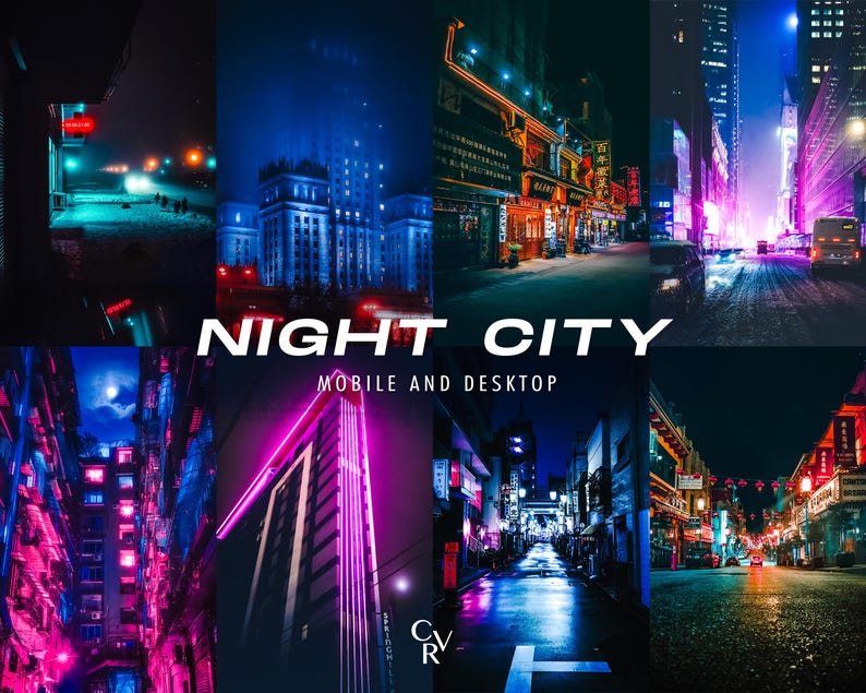 20 Night City Lightroom Presets. Desktop And Mobile. 20 Different Presets. Night time, City, Urban, Lights, Street, Architecture Presets image 1