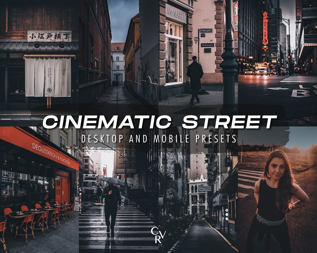 10 Cinematic Street Lightroom Presets. Desktop and Mobile. 10 Different