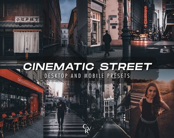 10 Cinematic Street Lightroom-Voreinstellungen. Desktop und mobil. 10 verschiedene Voreinstellungen. Stadt, Dunkelheit, Nacht, Schwarz, Stimmungsvoll, Stadtfotografie, Filter
