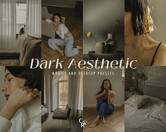 15 estetiska Lightroom-förinställningar. Dator och mobil. 15 olika förinställningar. Mörk, stämningsfull, vintage, redaktionell, influencer, bloggarfilter.