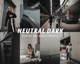 10 Neutral Dark Lightroom Presets, Mobile and Desktop, Influencer, Street, Portrait, Black, Urban, Fashion, Minimal, Minimalist Filter