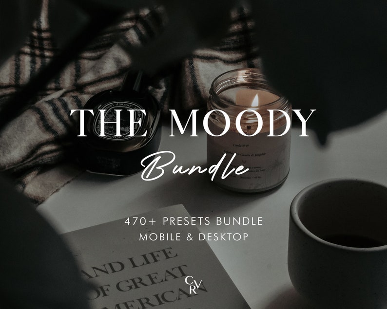 470 MOODY Bundle-Presets Mobile und Desktop Lightroom Preset Bundle für Instagram Das beste Angebot Dunkel, Schwarz, Erdig, Ästhetisch Bild 1