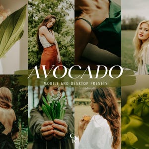 20 Avocado Lightroom Presets. Desktop And Mobile. 20 Different Presets. Soft, Outdoor, Portrait, Deep, Dark, Green Filter for Photography