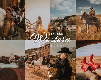15 Western Lightroom-presets. Desktop en mobiel. Vintage, retro, warme tinten, buitenfilter voor fotobewerking